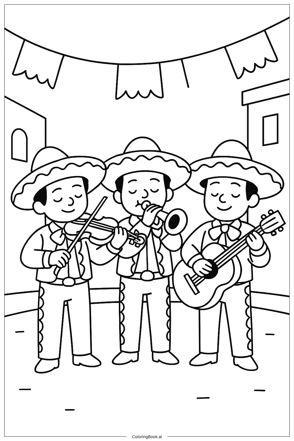  メキシコのマリアッチバンドの塗り絵ページ 