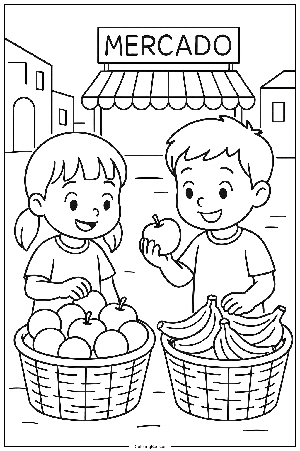  Kinder auf dem mexikanischen Markt Ausmalseite 