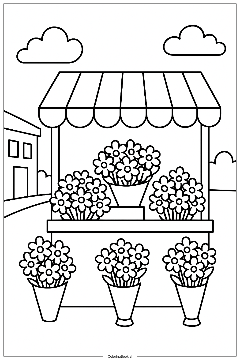  メキシコの市場の花屋の塗り絵ページ 