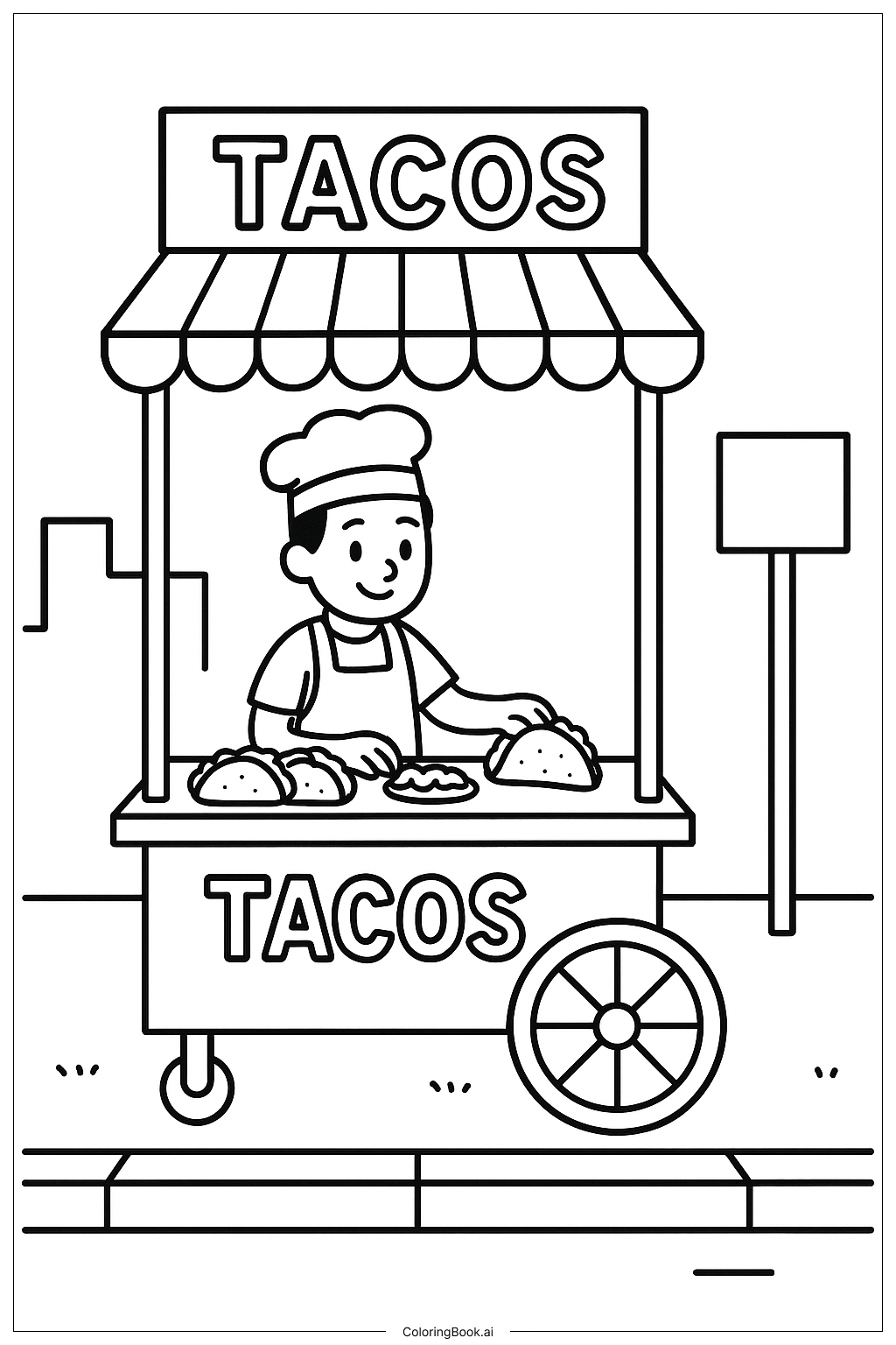  Página para colorir de Carrinho de Comida de Rua Mexicano 