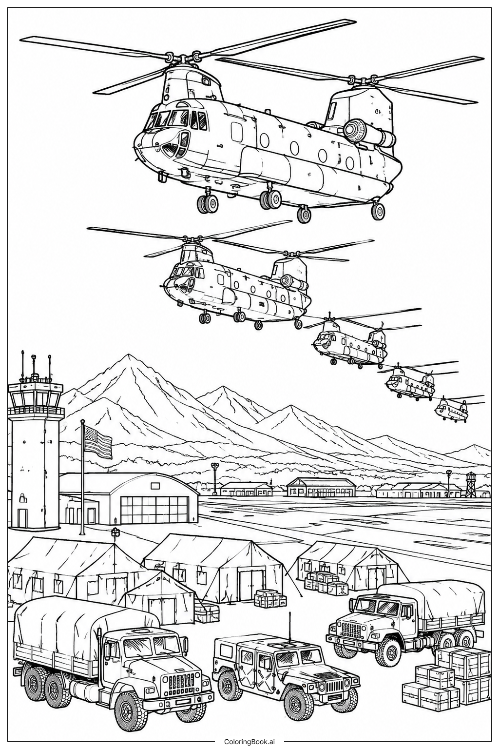  Military Transport Helicopter Convoy Coloring Page 