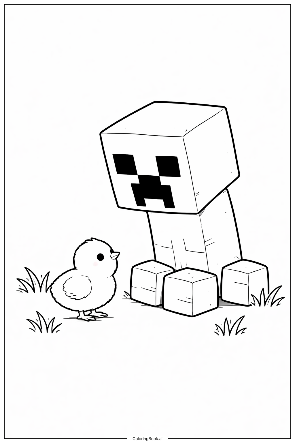  Minecraft 苦力怕和小黄鸡填色页 
