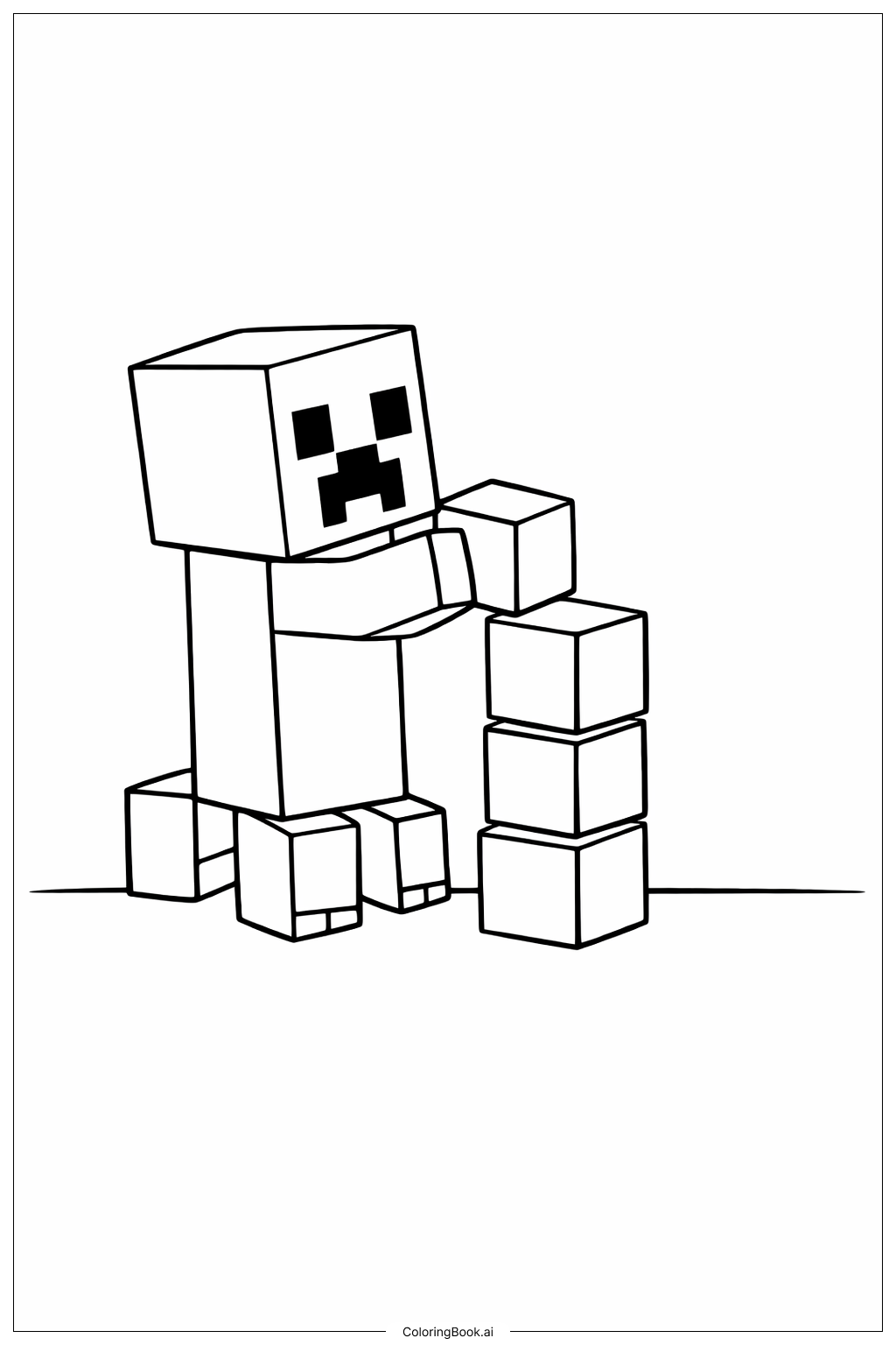  Minecraft苦力怕搭建积木塔填色页 