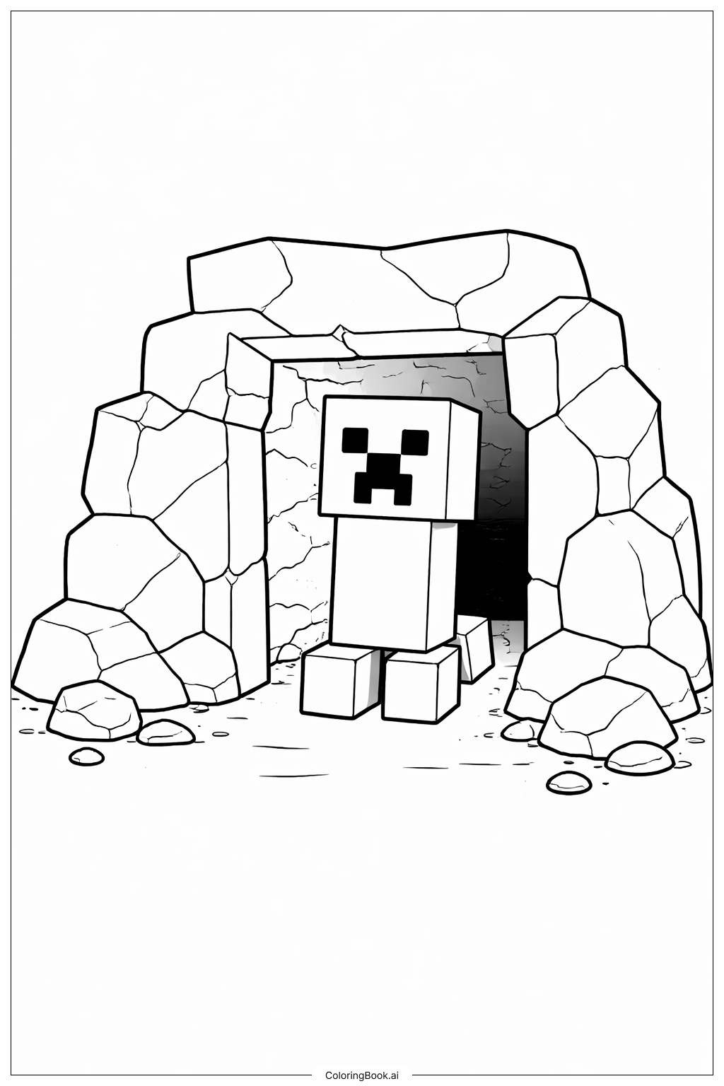  我的世界苦力怕探索洞穴入口填色页 