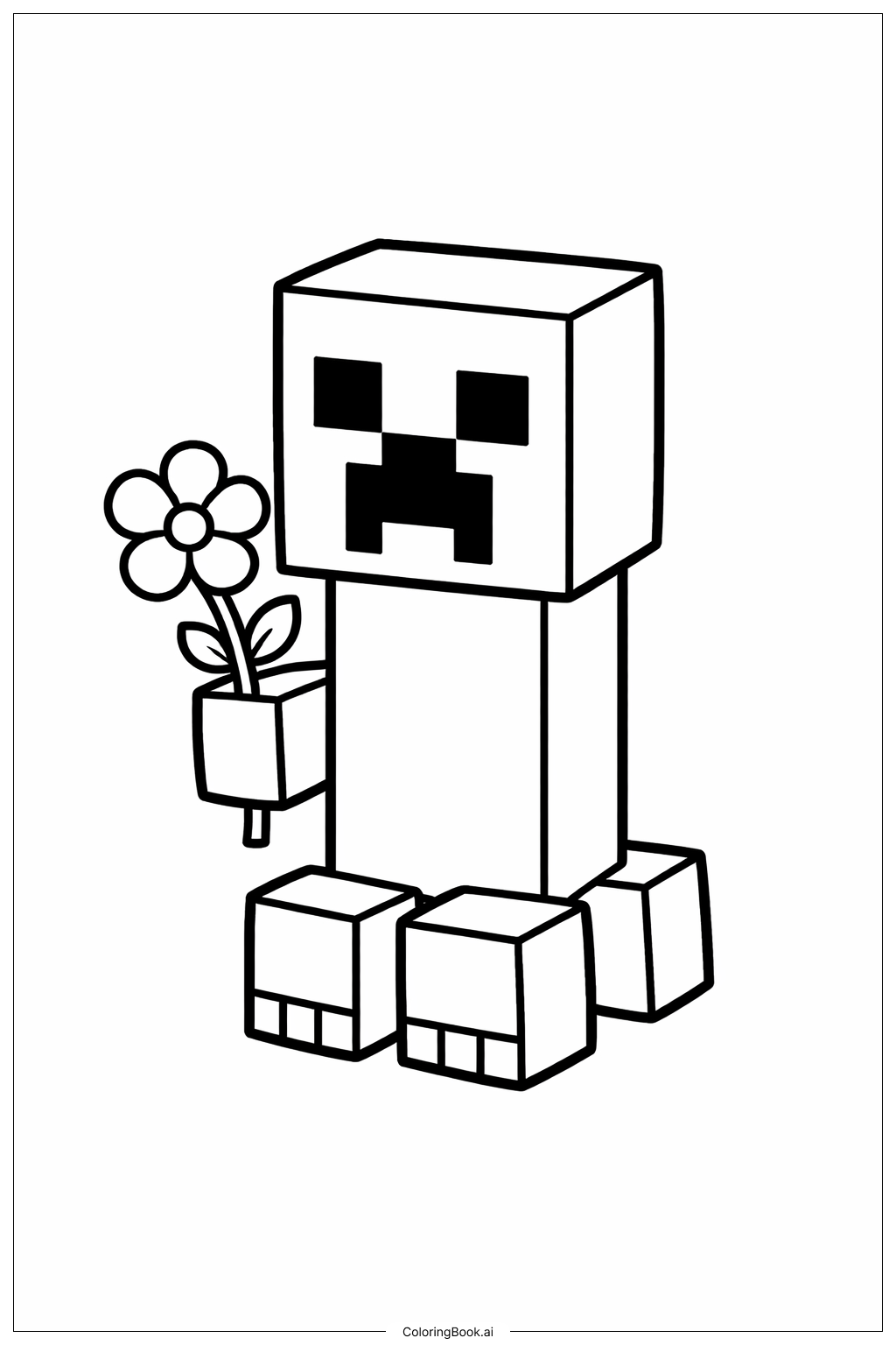  我的世界苦力怕手捧花填色页 