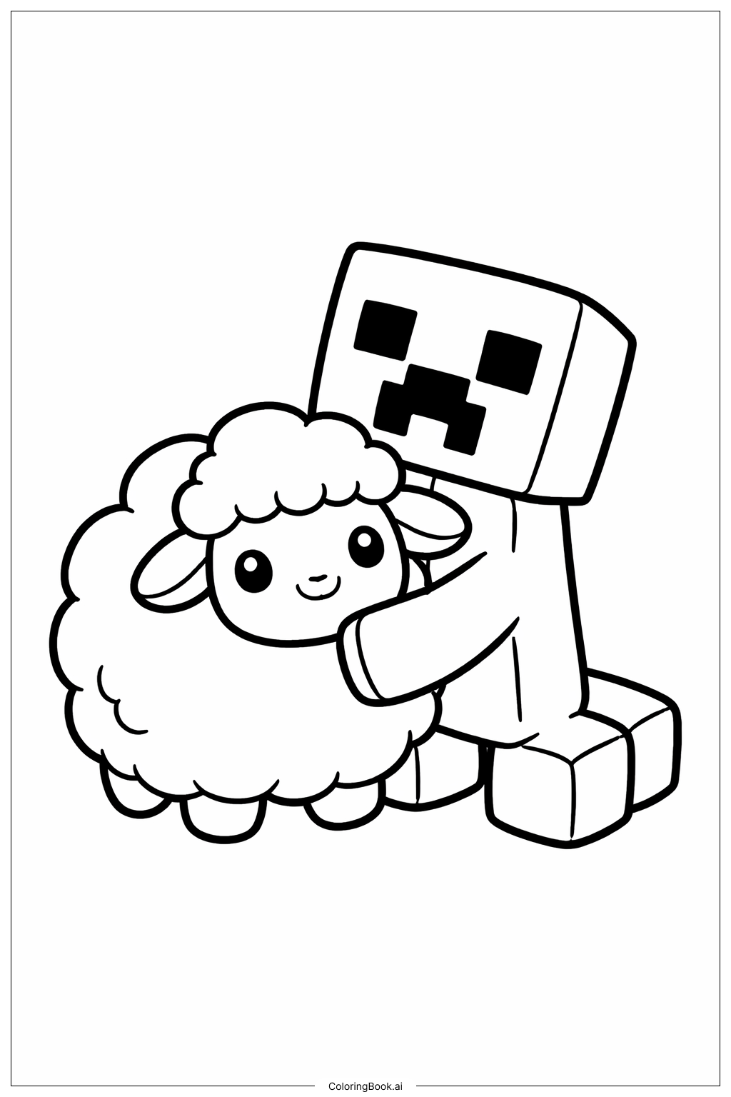  我的世界苦力怕抱绵羊填色页 