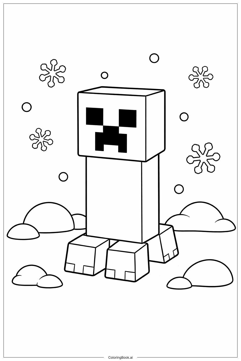  Minecraft 雪景中苦力怕填色页 