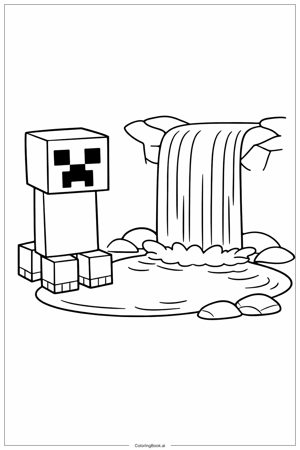 Minecraft 苦力怕在瀑布边