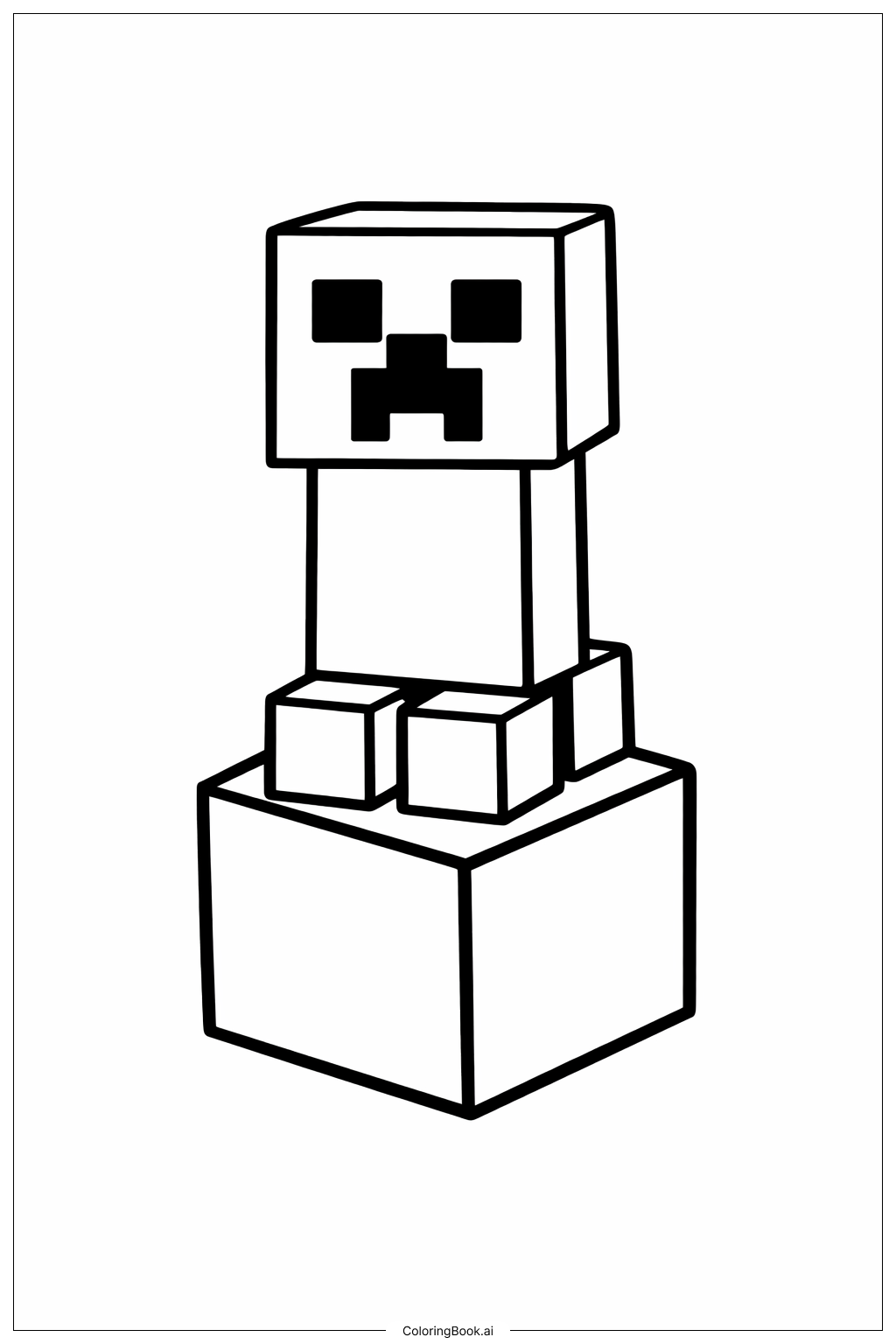  Minecraft 爬行者在方块上填色页 