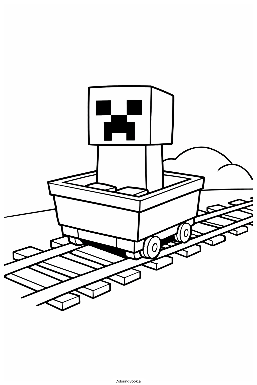  Minecraft 苦力怕骑矿车填色页 
