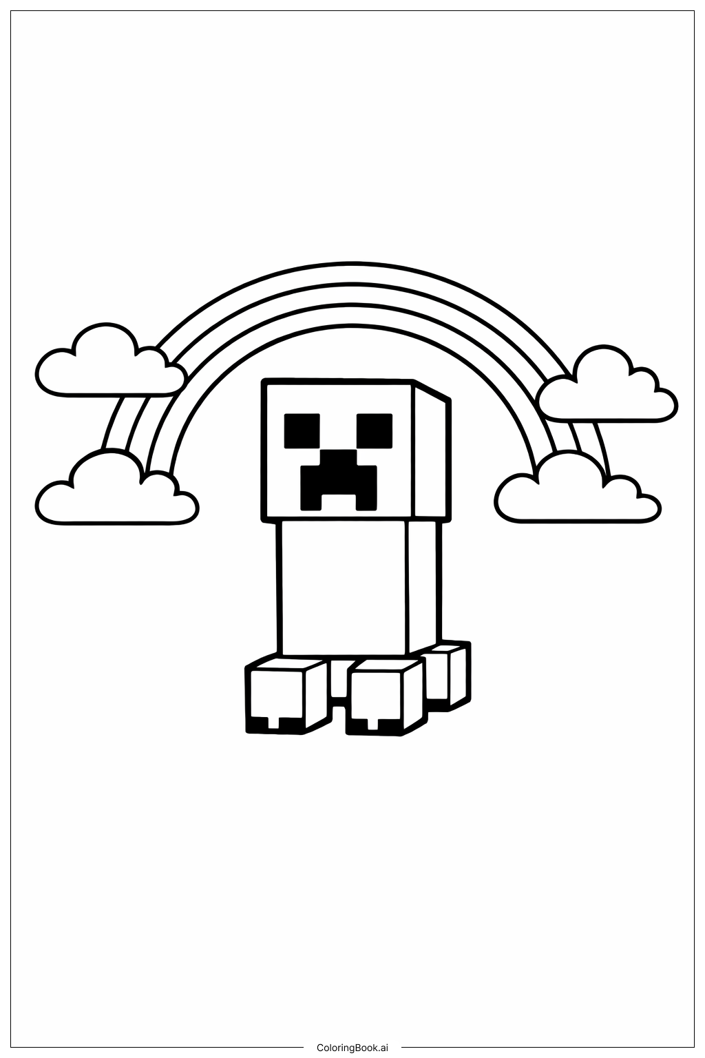  彩虹下的Minecraft苦力怕填色页 