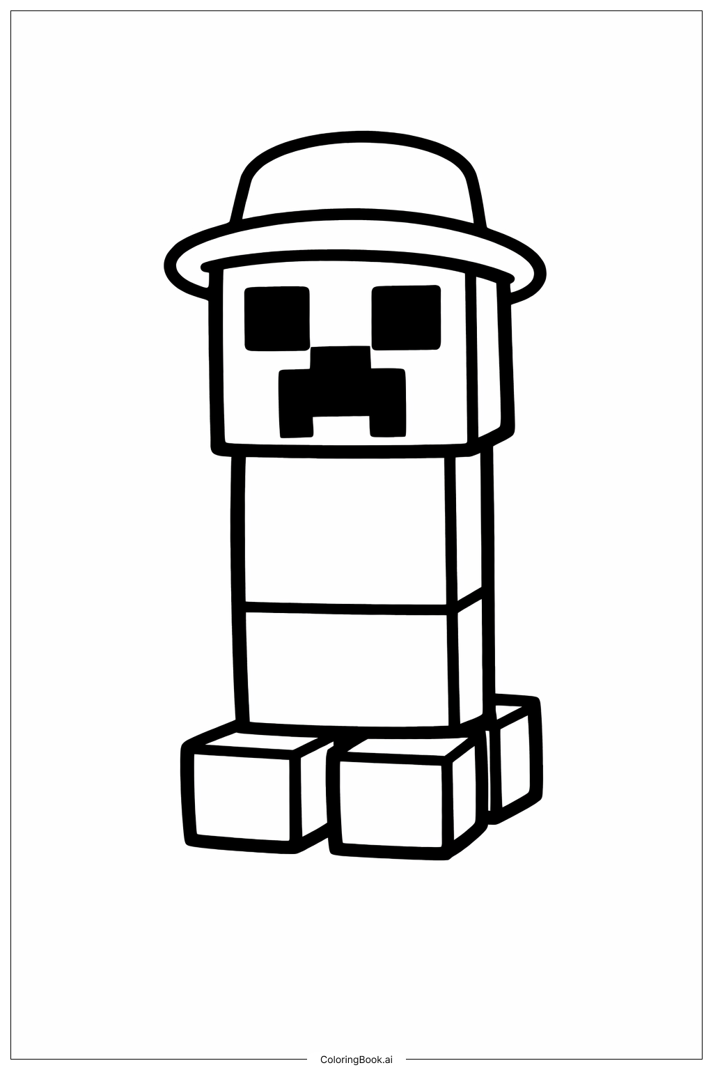  戴帽子的Minecraft苦力怕填色页 