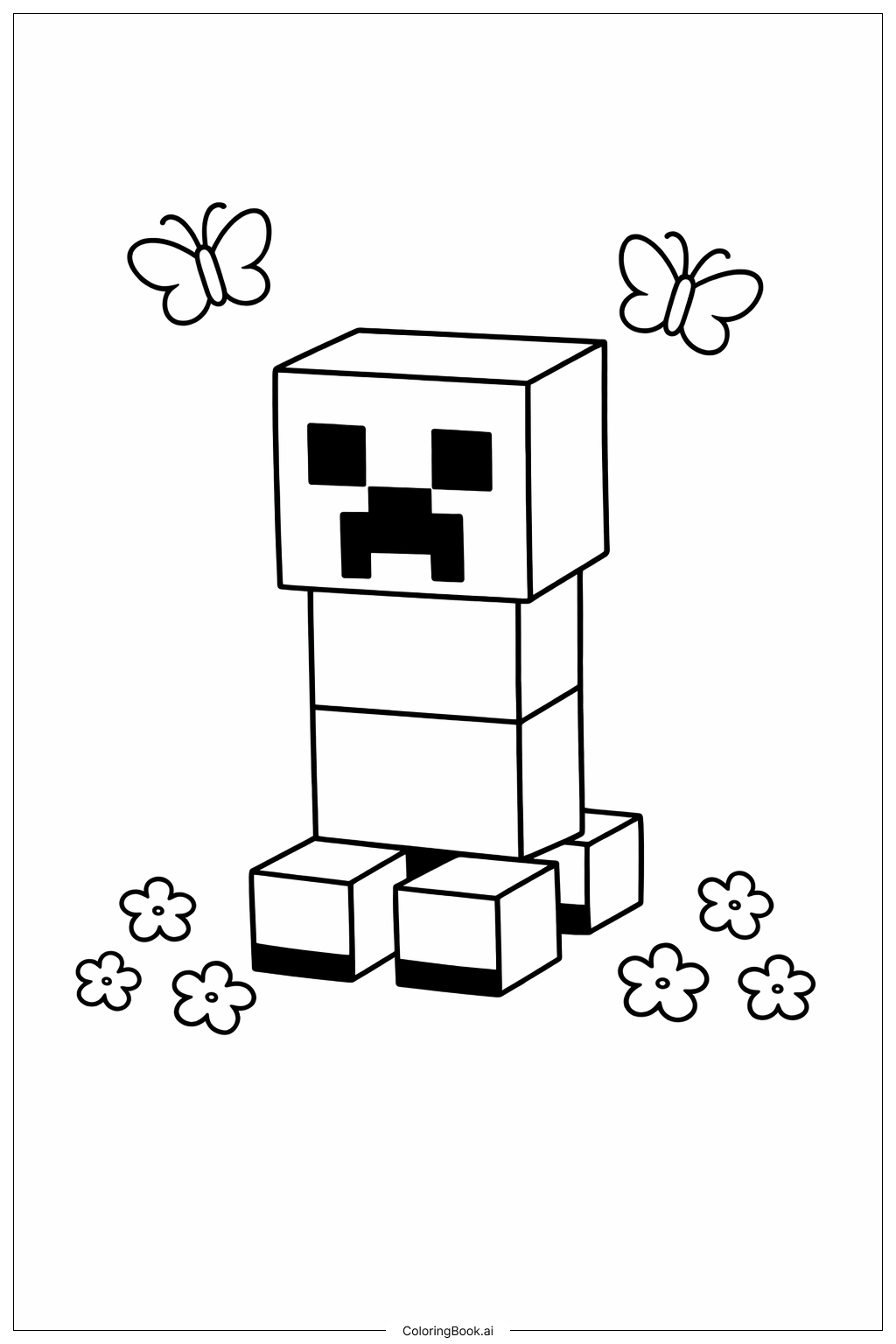  带蝴蝶的我的世界苦力怕填色页 