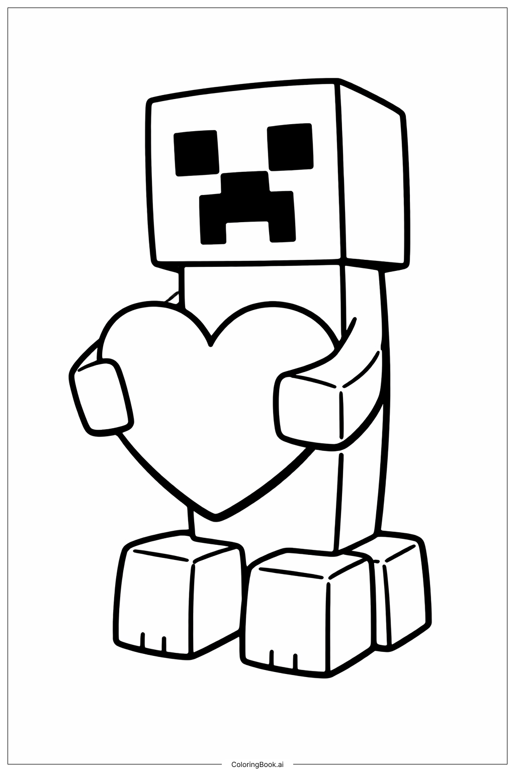  带爱心的Minecraft苦力怕填色页 