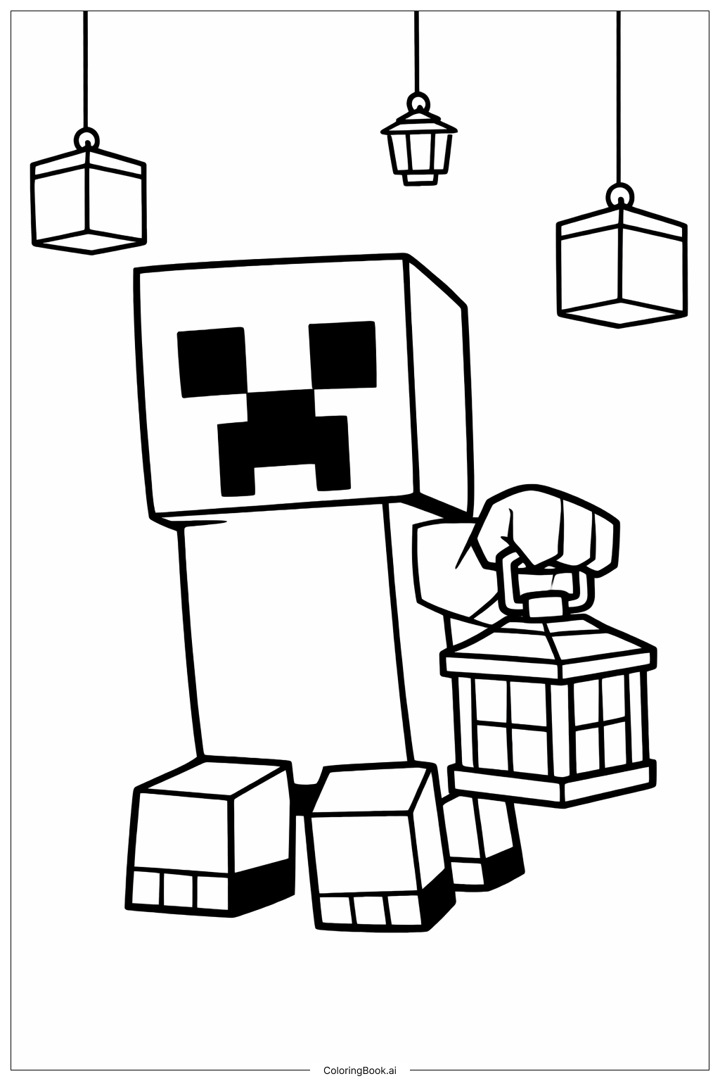  Minecraft 苦力怕提着灯笼填色页 