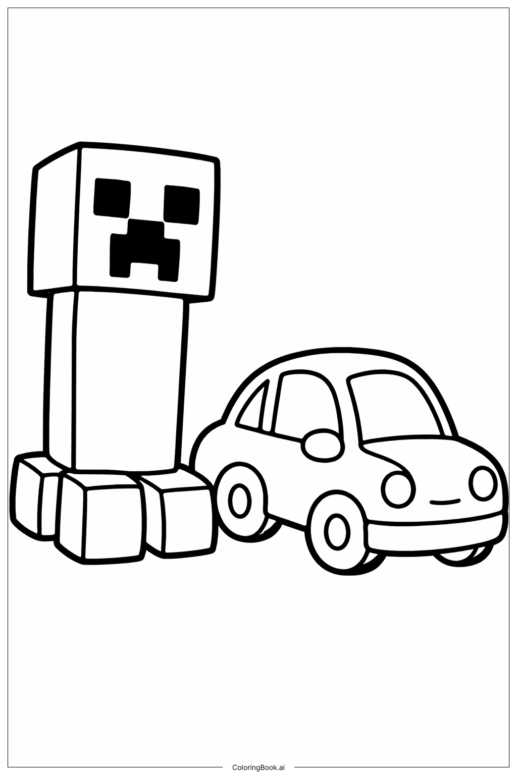  我的世界苦力怕和玩具车填色页 