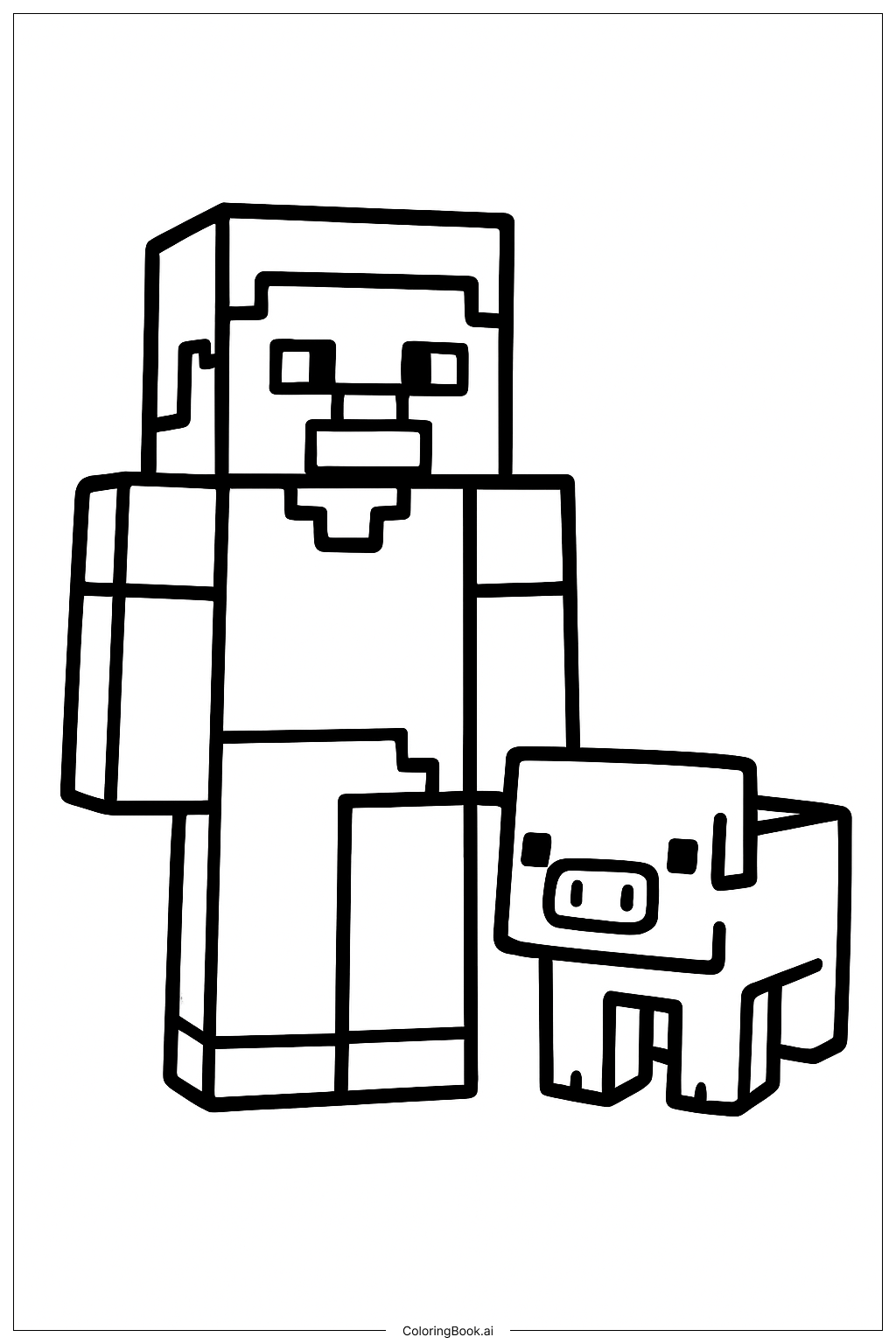  Minecraft 史蒂夫和小猪填色页 