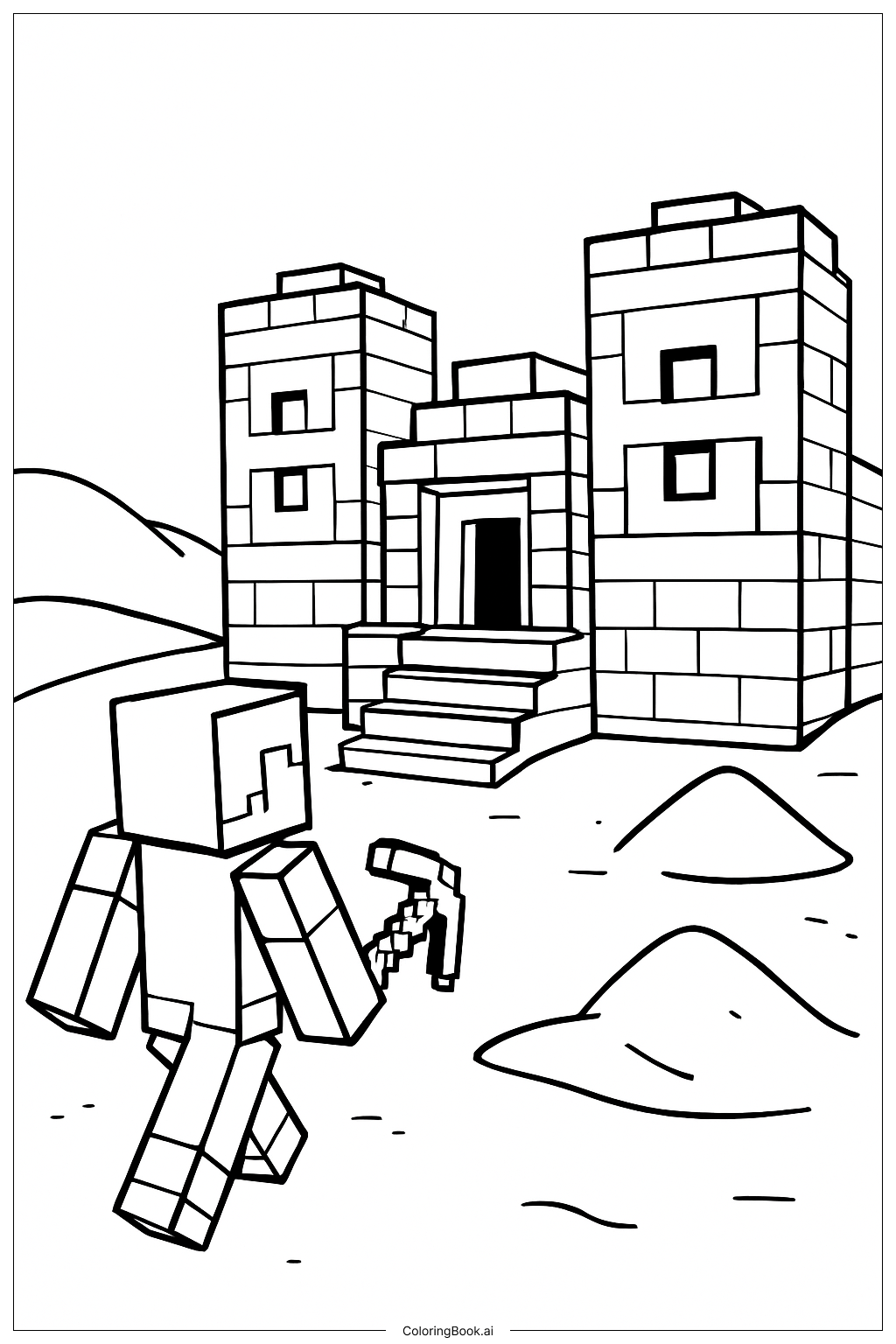  Minecraft 史蒂夫在沙漠神庙填色页 