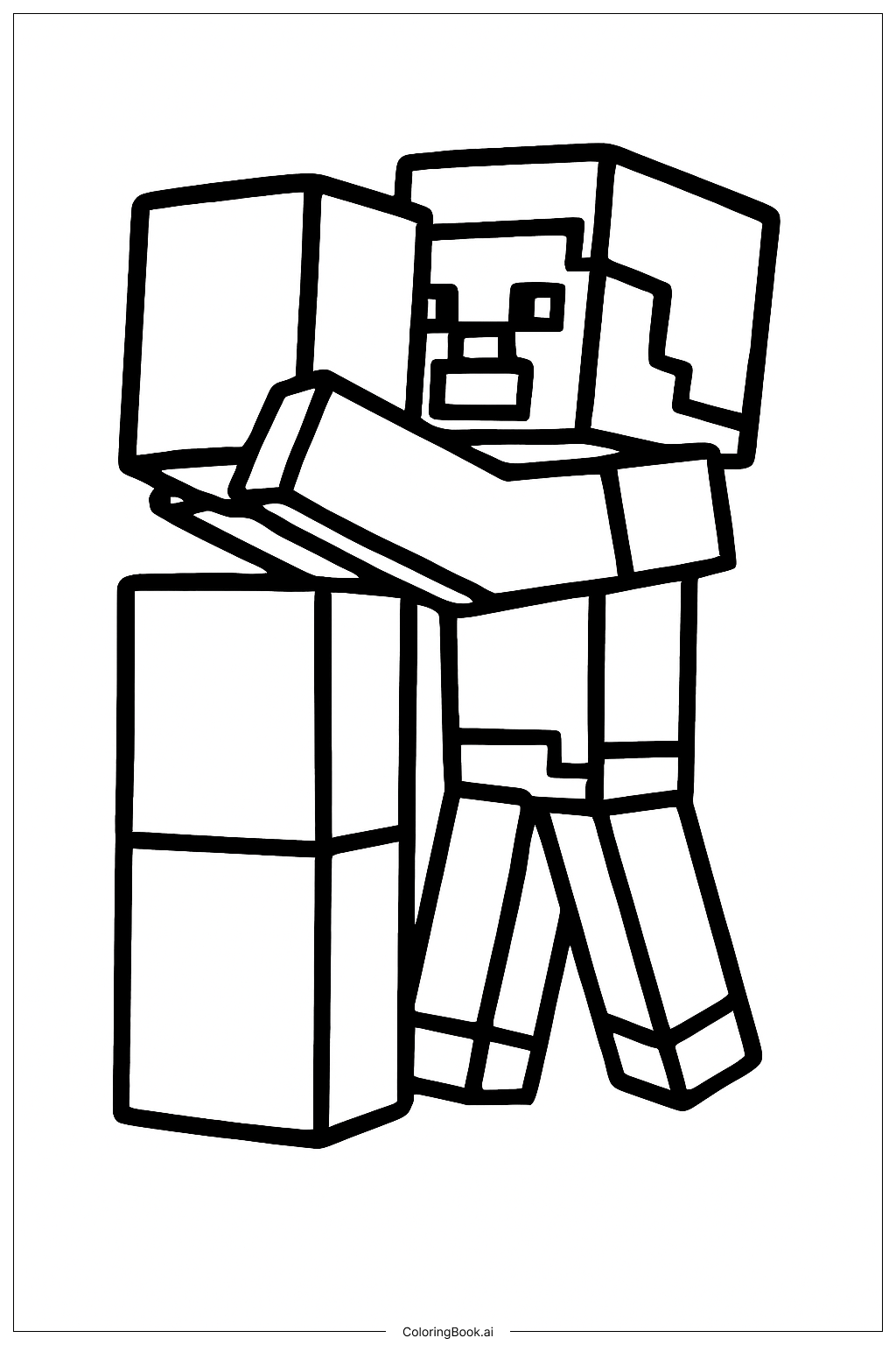  我的世界史蒂夫搭积木塔填色页 