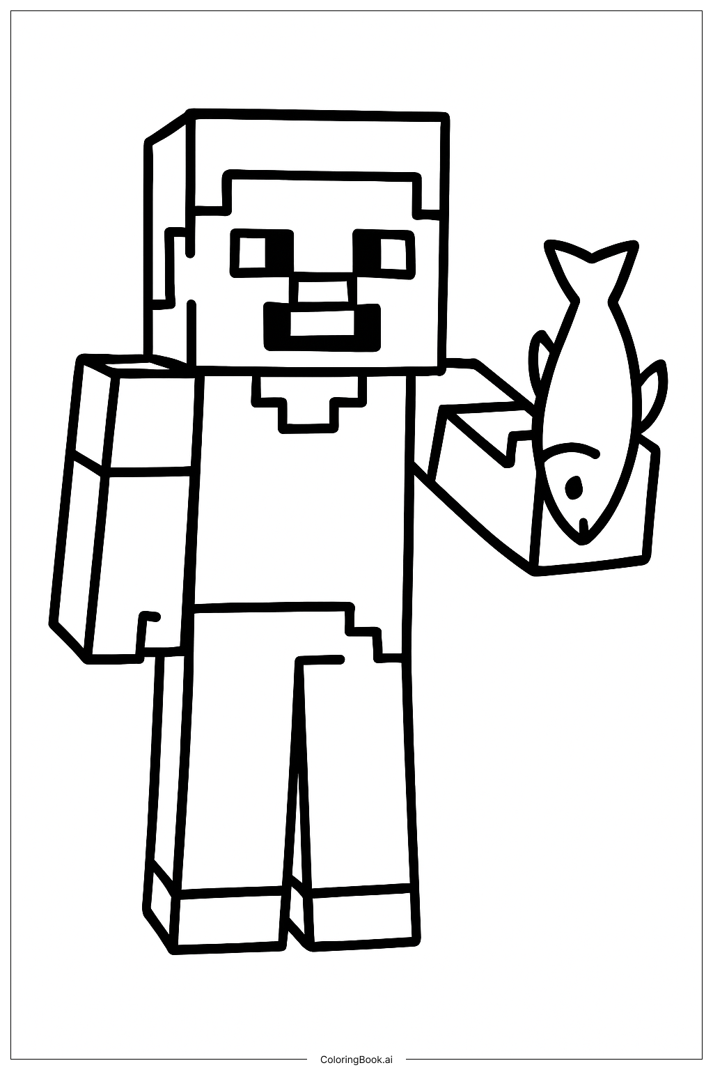 Minecraft 史蒂夫钓鱼填色页 