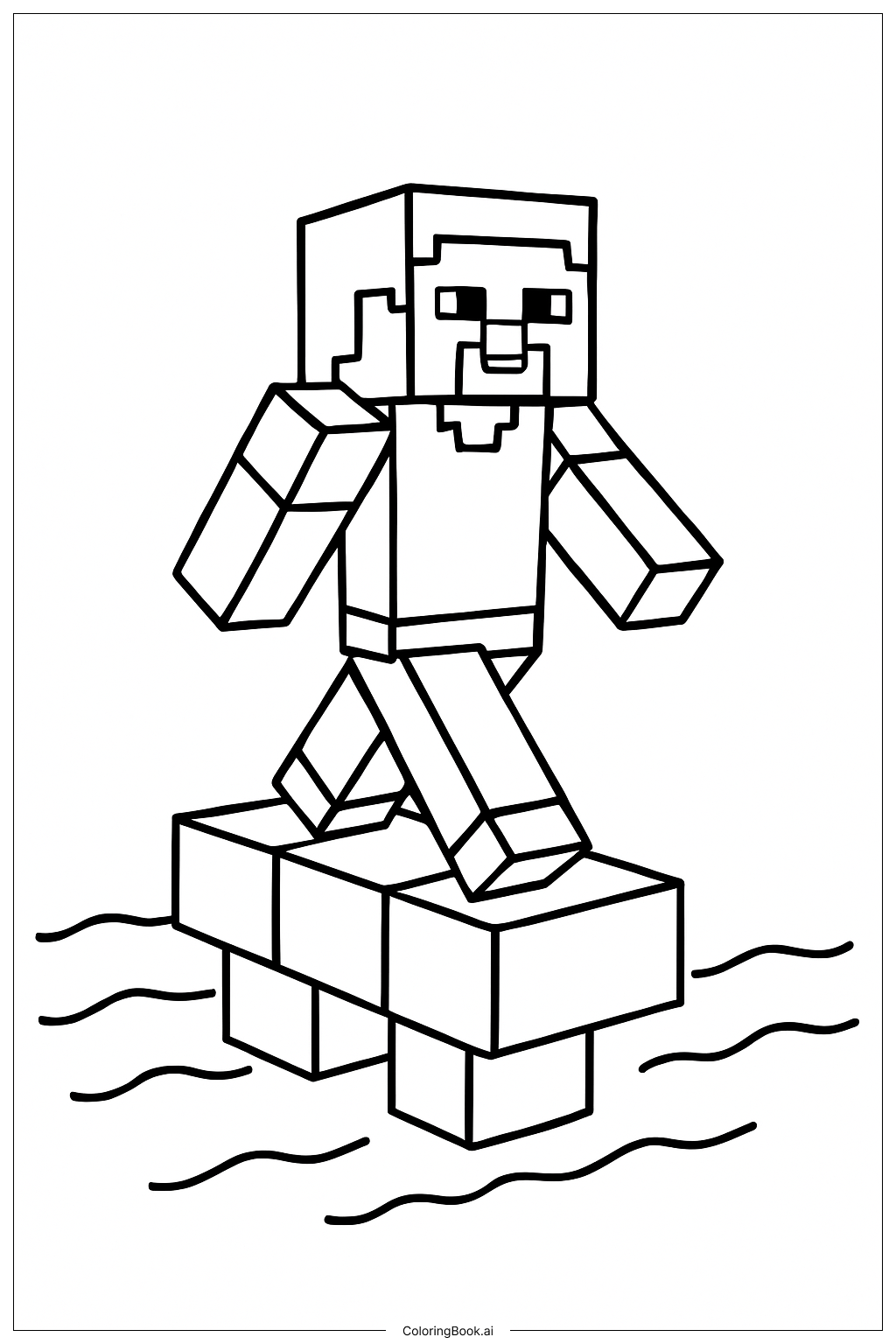  我的世界史蒂夫过桥填色页 