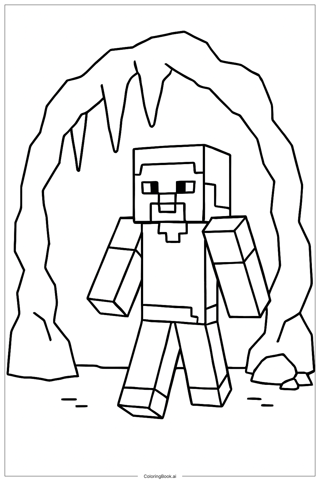  Minecraft 史蒂夫发现洞穴填色页 