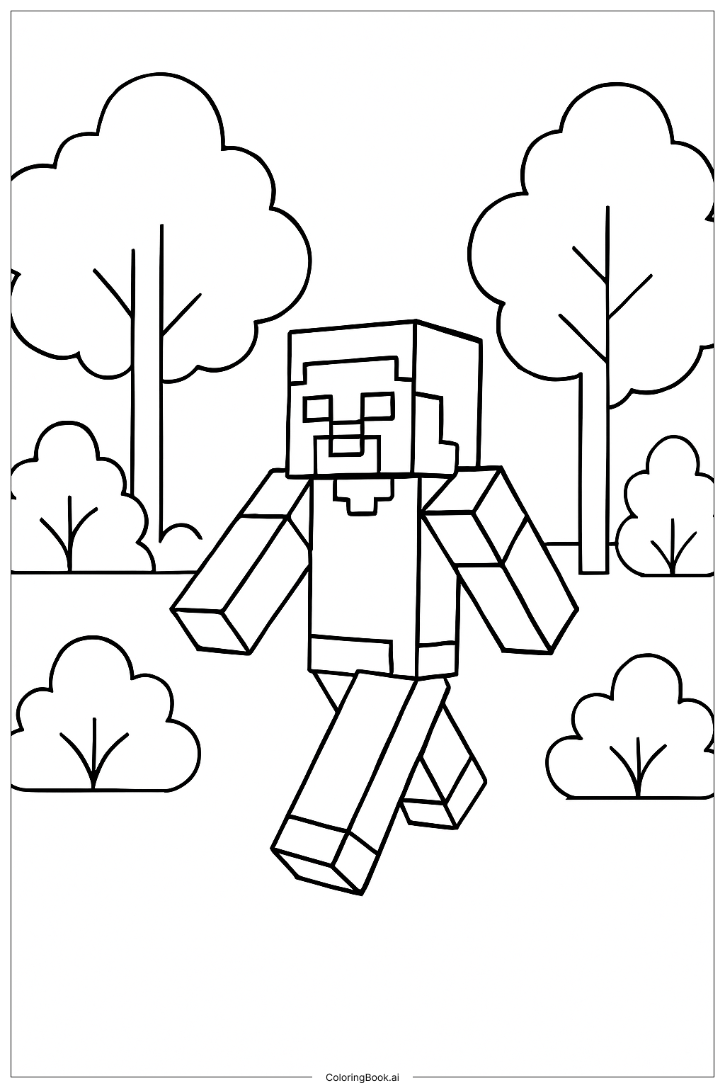  我的世界Steve探索森林填色页 