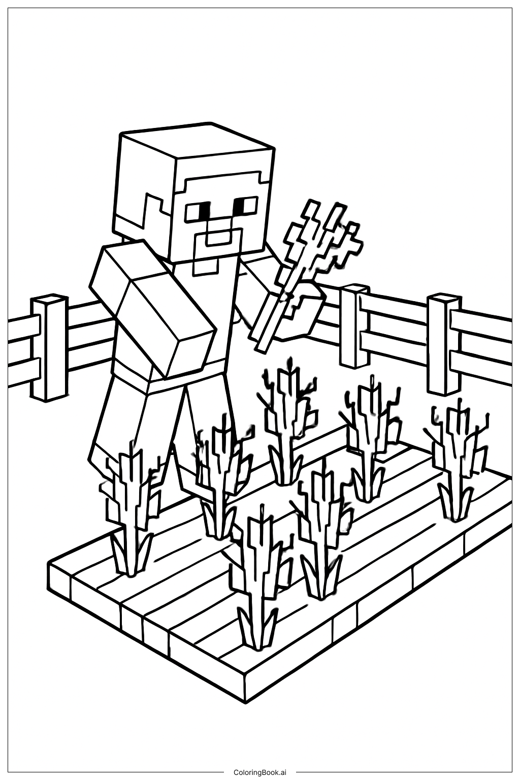  Minecraft 史蒂夫种小麦填色页 