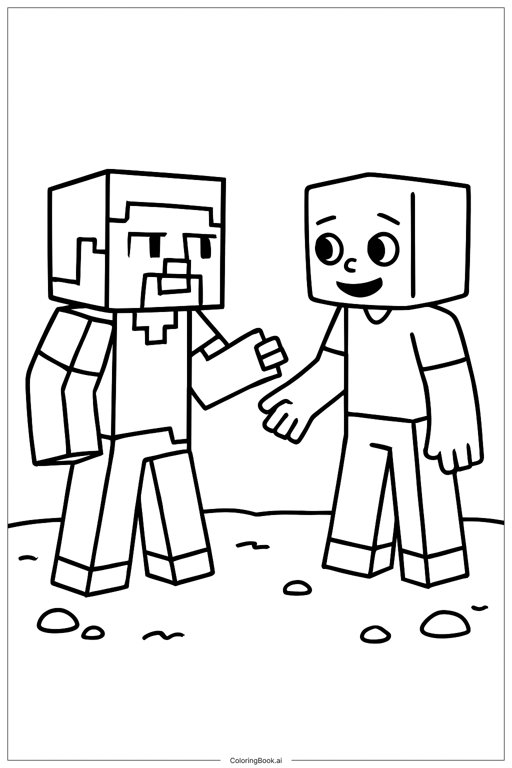  我的世界 史蒂夫 打僵尸填色页 