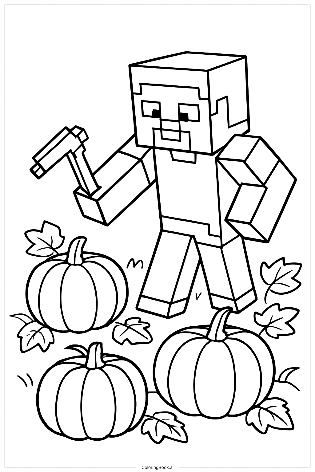  我的世界史蒂夫种南瓜填色页 