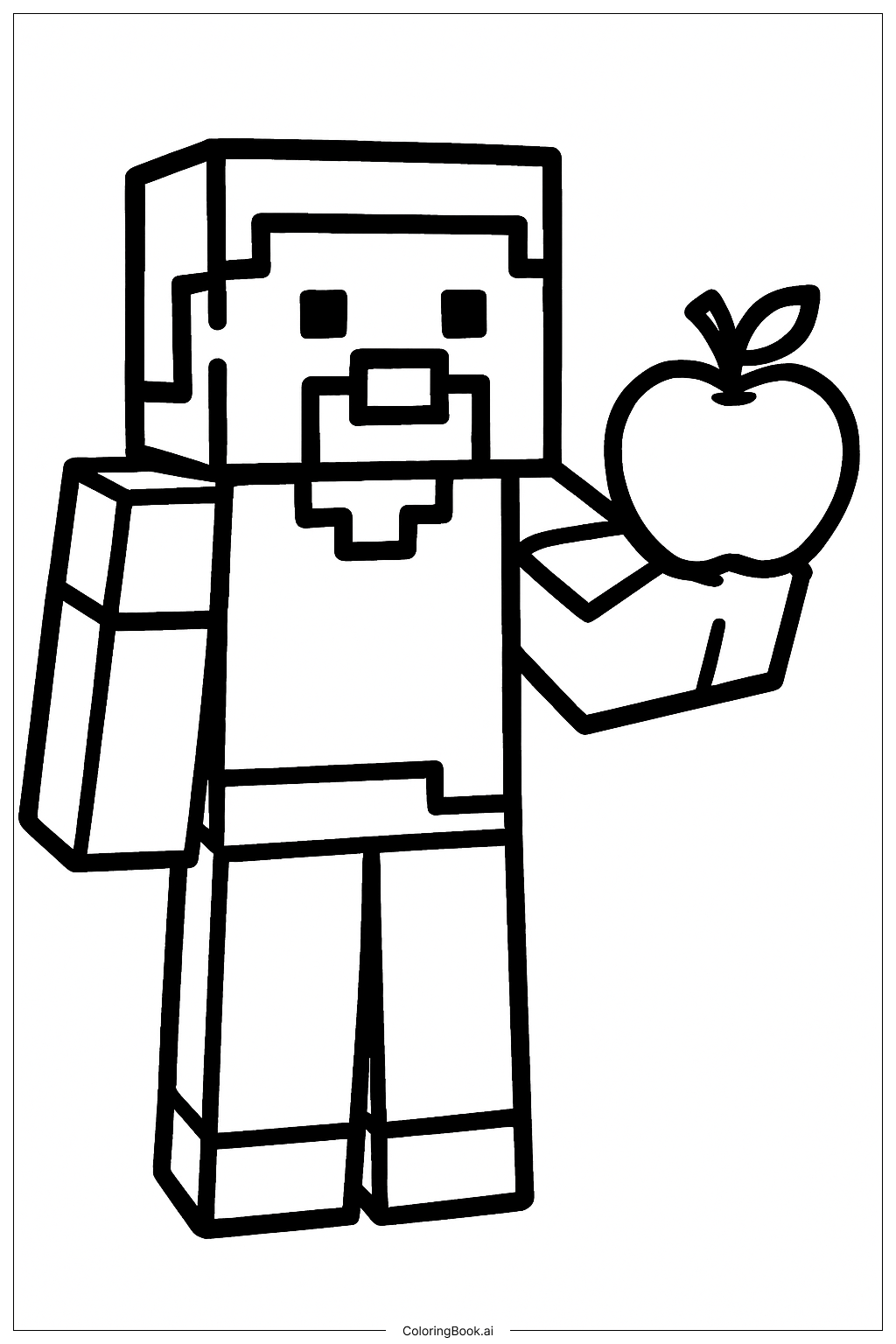 我的世界 史蒂夫 手持苹果填色页 