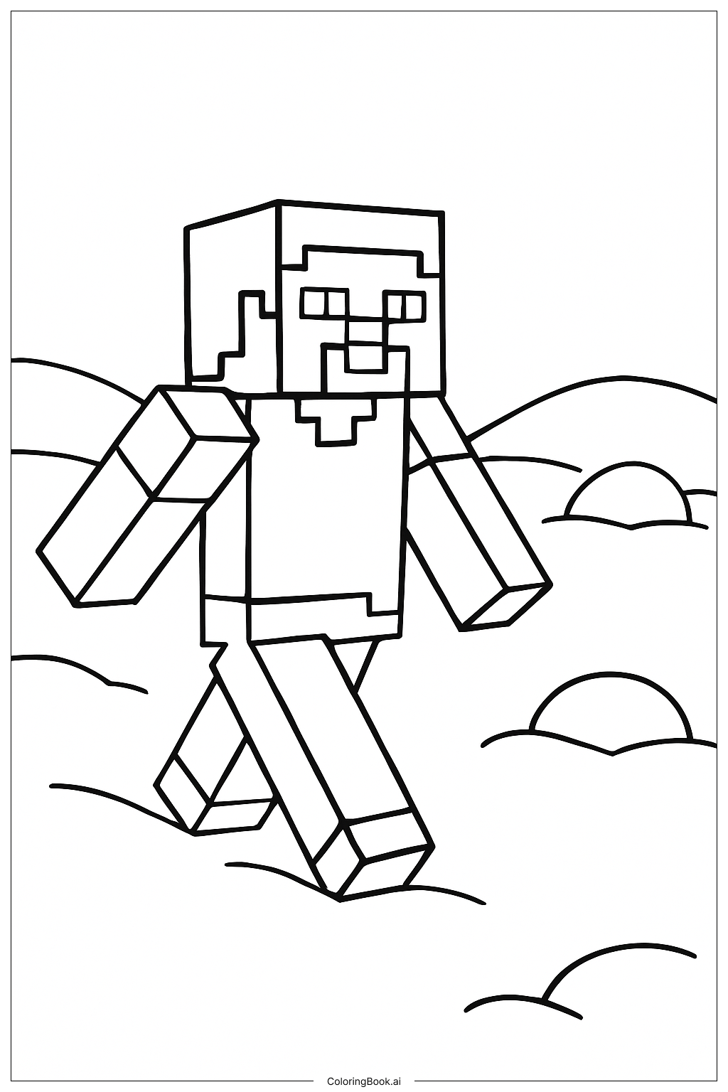  Minecraft 史蒂夫在雪山填色页 