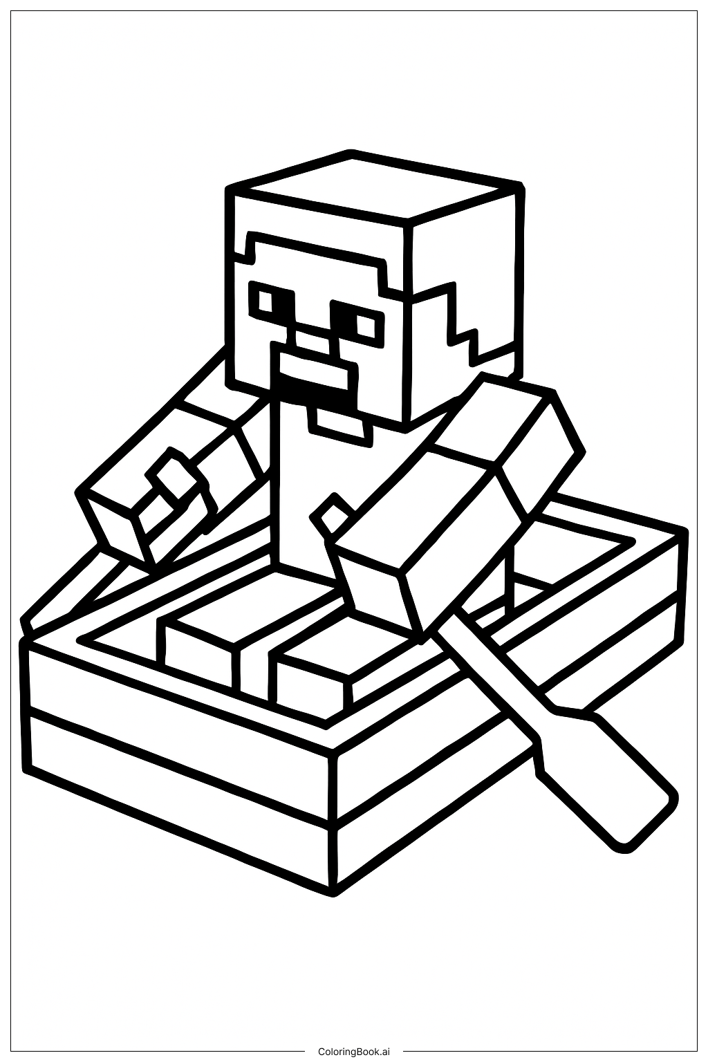  我的世界史蒂夫划船填色页 