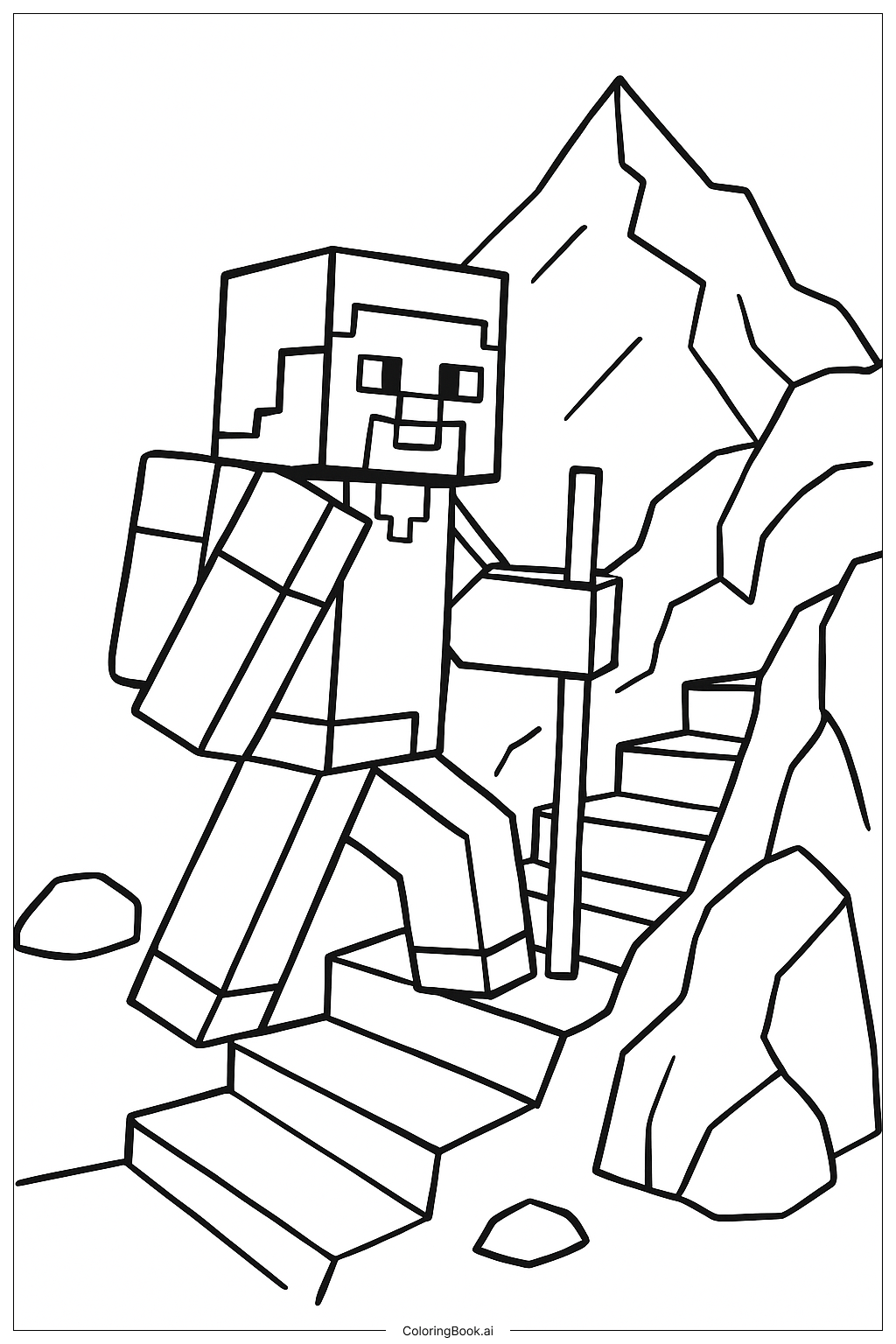  Minecraft 史蒂夫在山间小道上填色页 