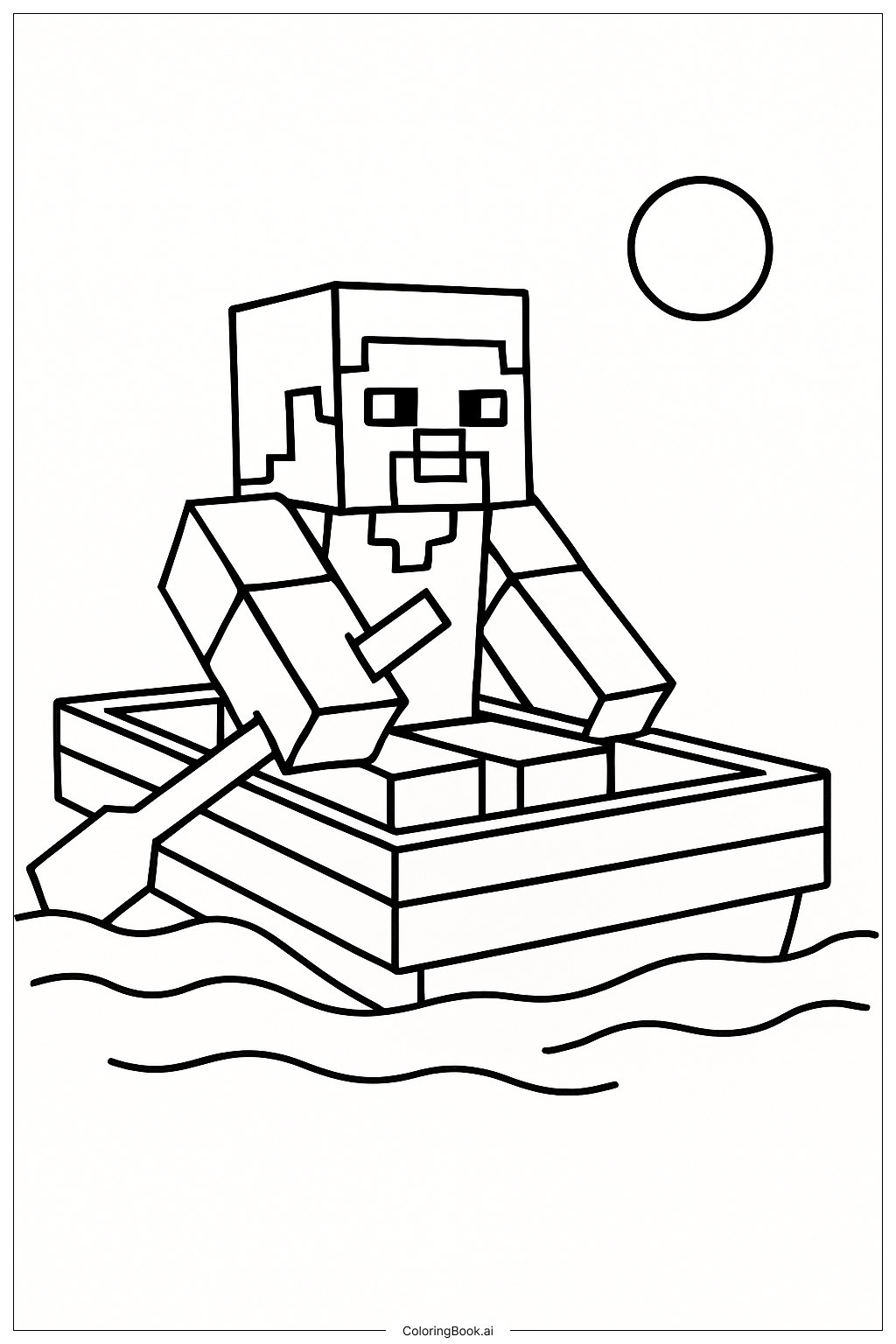  我的世界 史蒂夫 海上航行填色页 