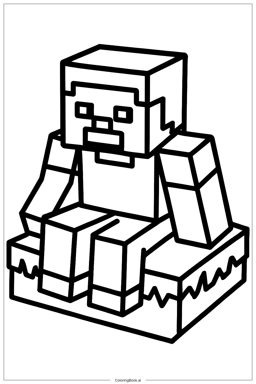  Minecraft史蒂夫坐在草地上填色页 