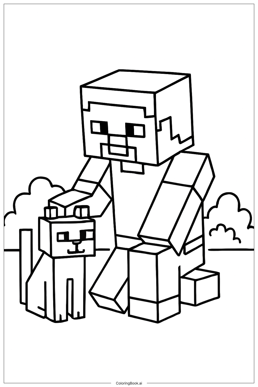  Minecraft 的史蒂夫和猫咪伙伴填色页 
