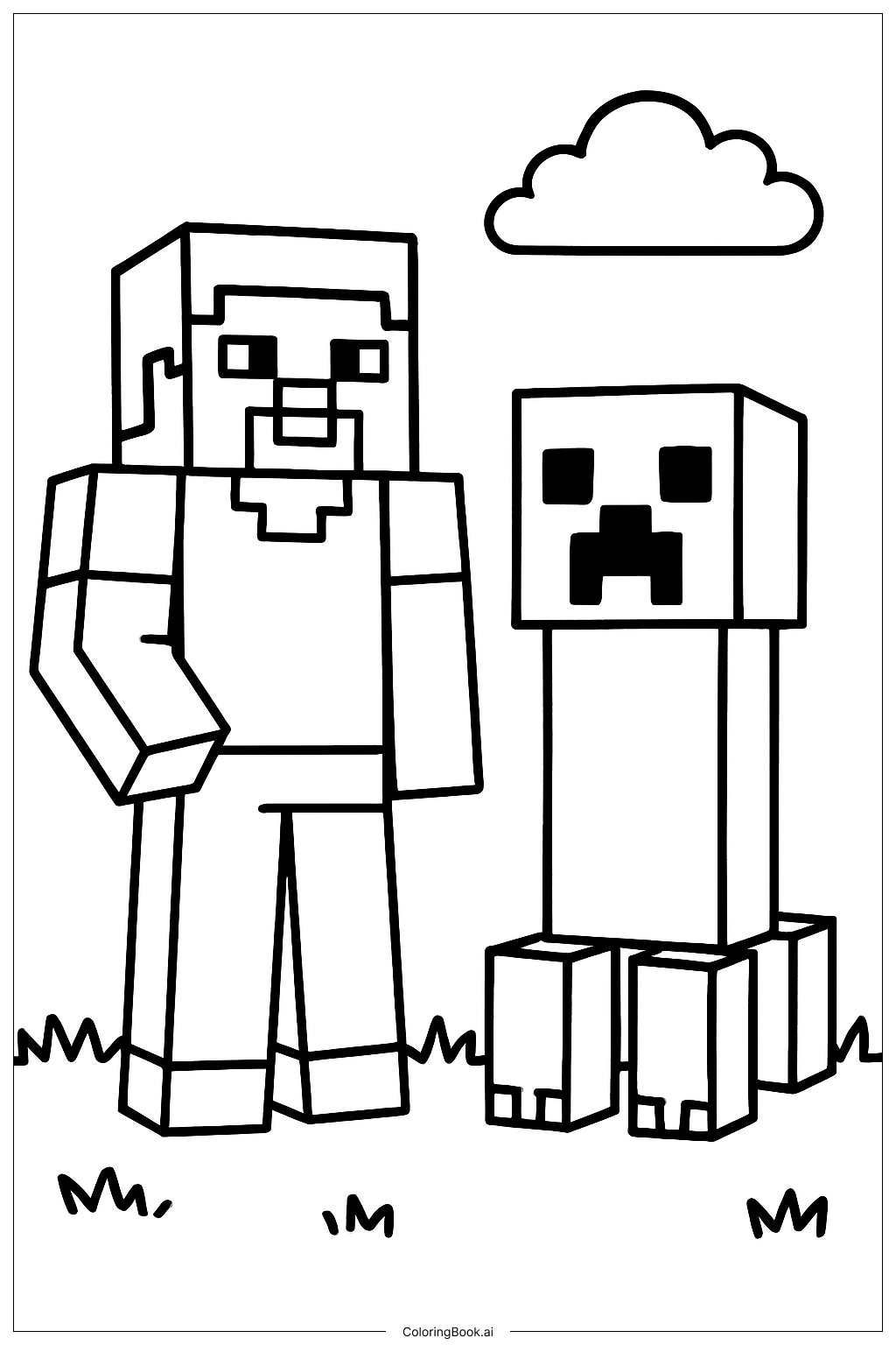 Minecraft 史蒂夫与苦力怕好友填色页 