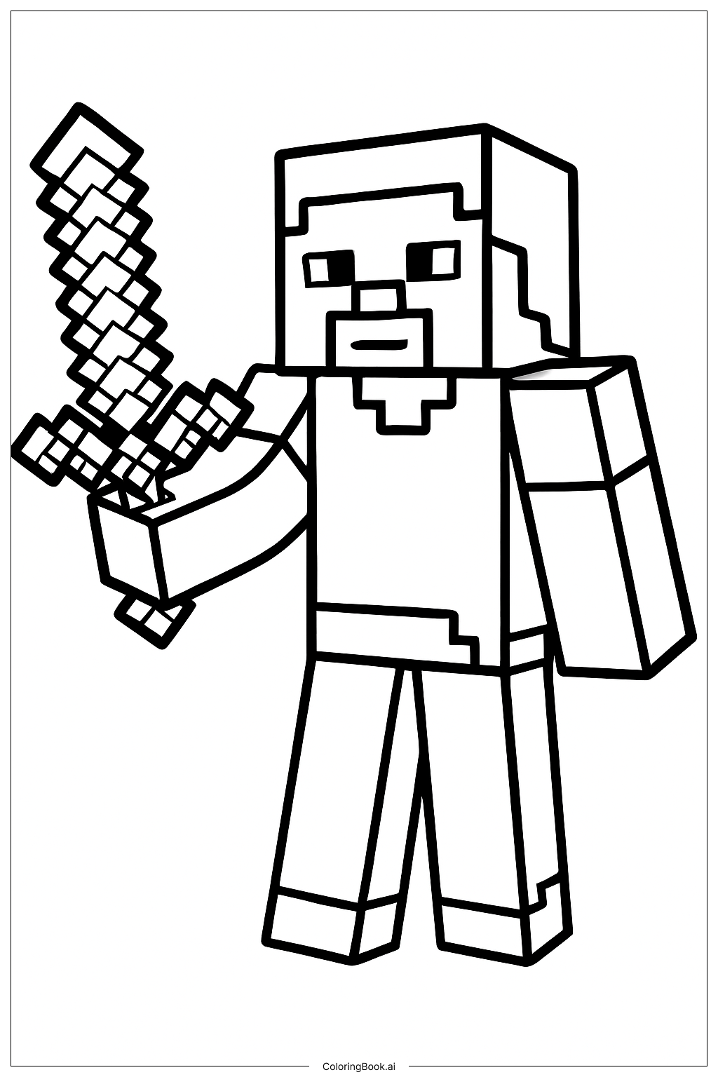  我的世界史蒂夫与钻石剑填色页 