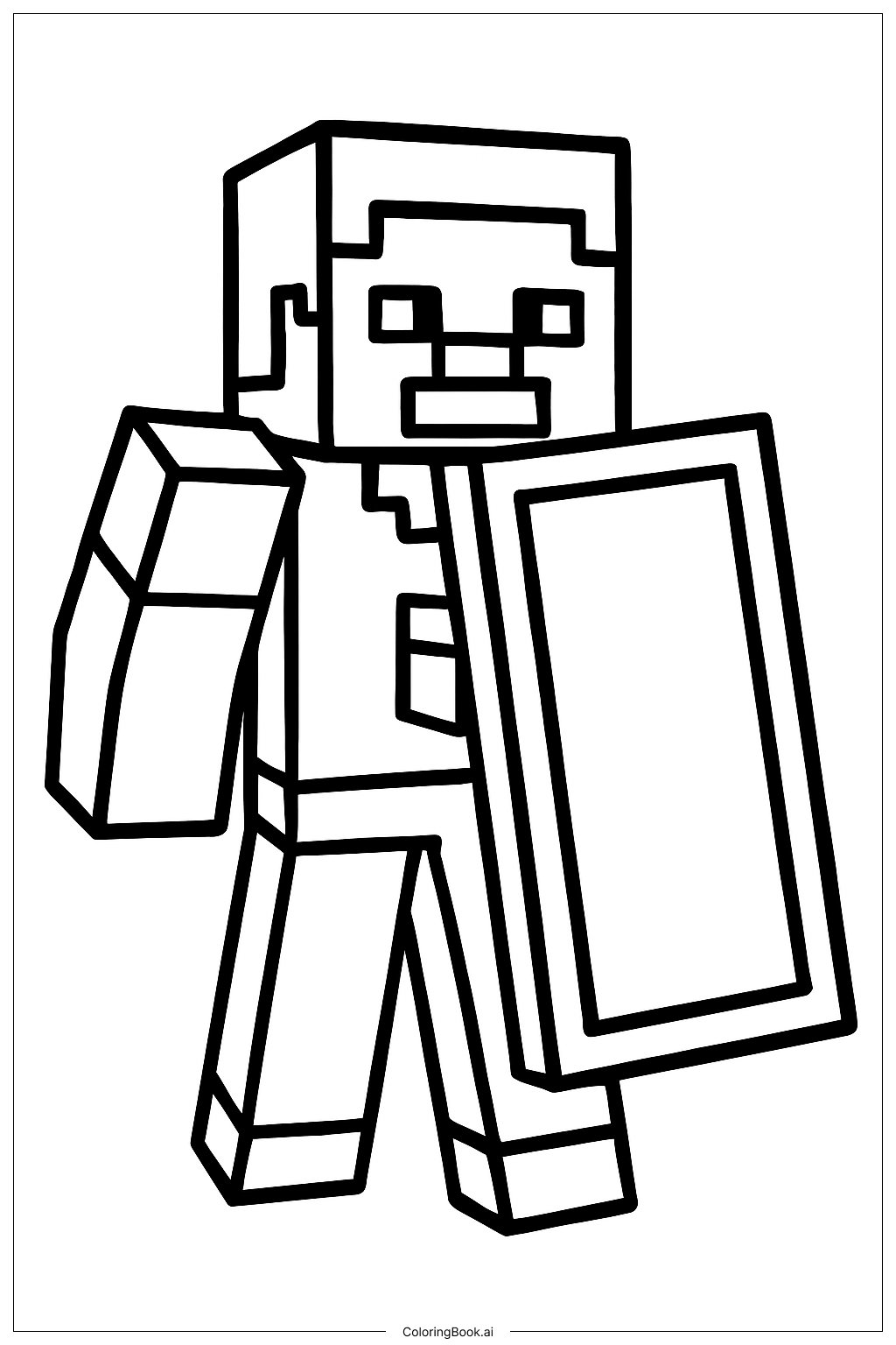  持盾的我的世界史蒂夫填色页 