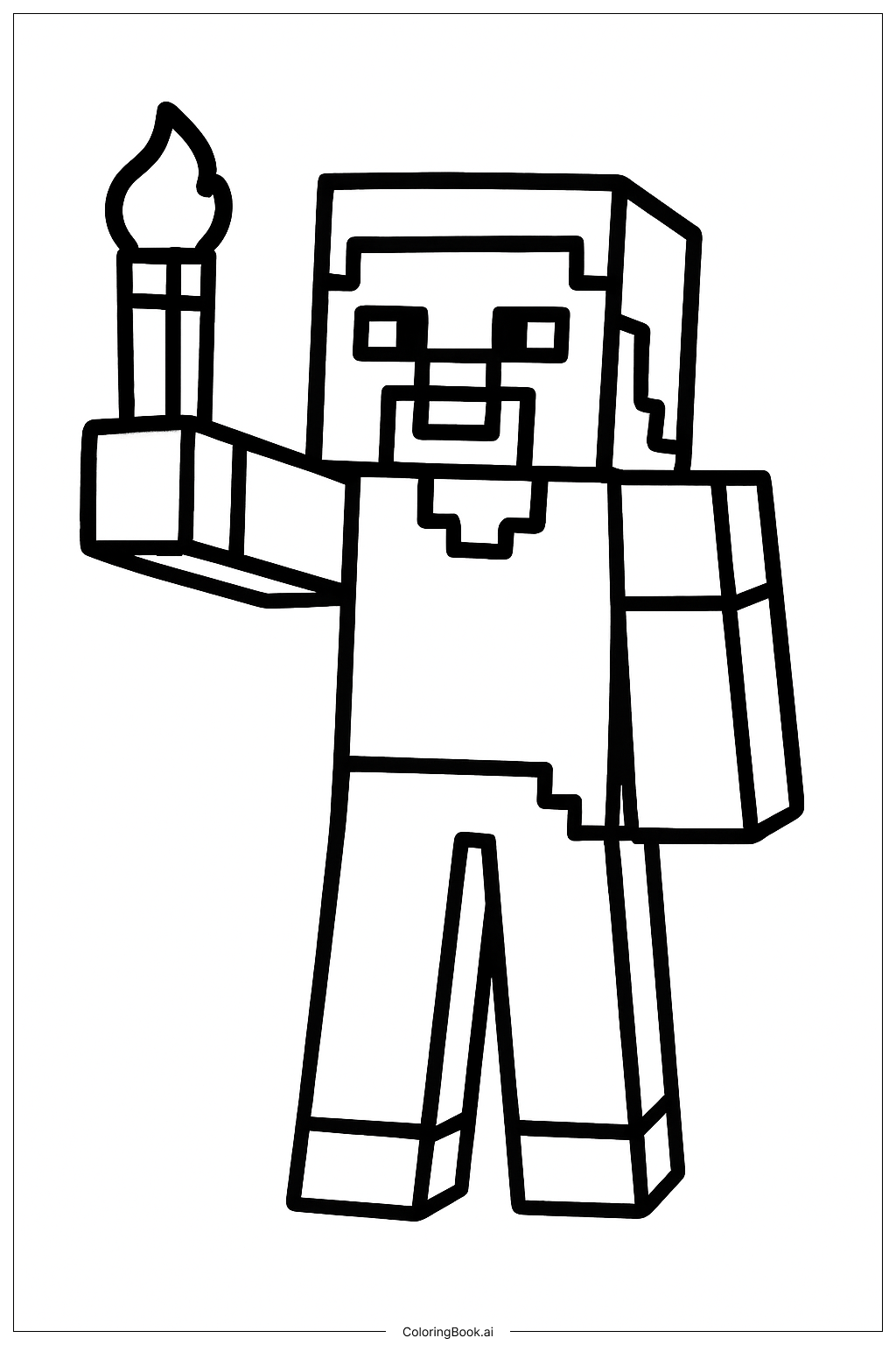  我的世界 史蒂夫 持火把填色页 