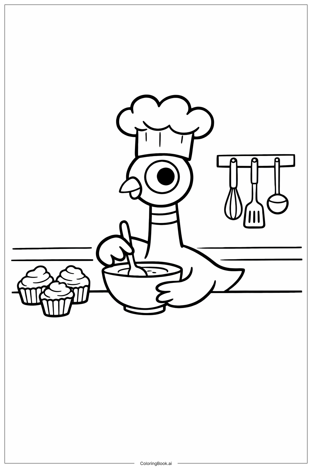  Página para colorear de Mo Willems Paloma Haciendo Cupcakes 