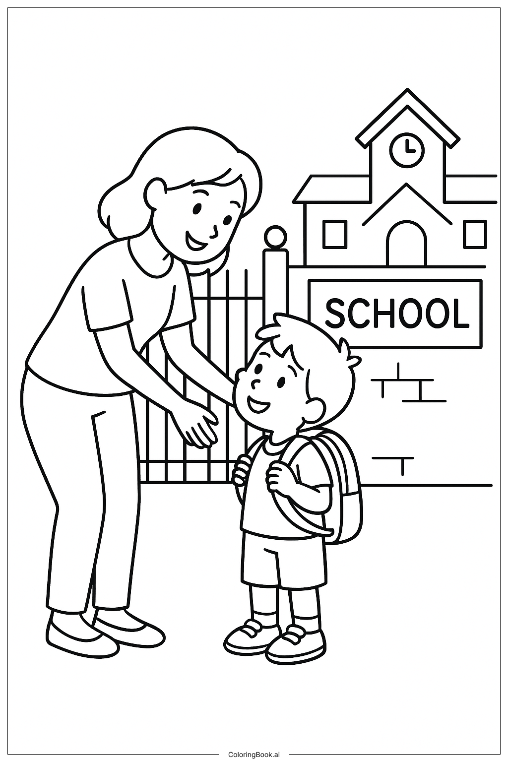  Página para colorear de Mamá en la entrega escolar 