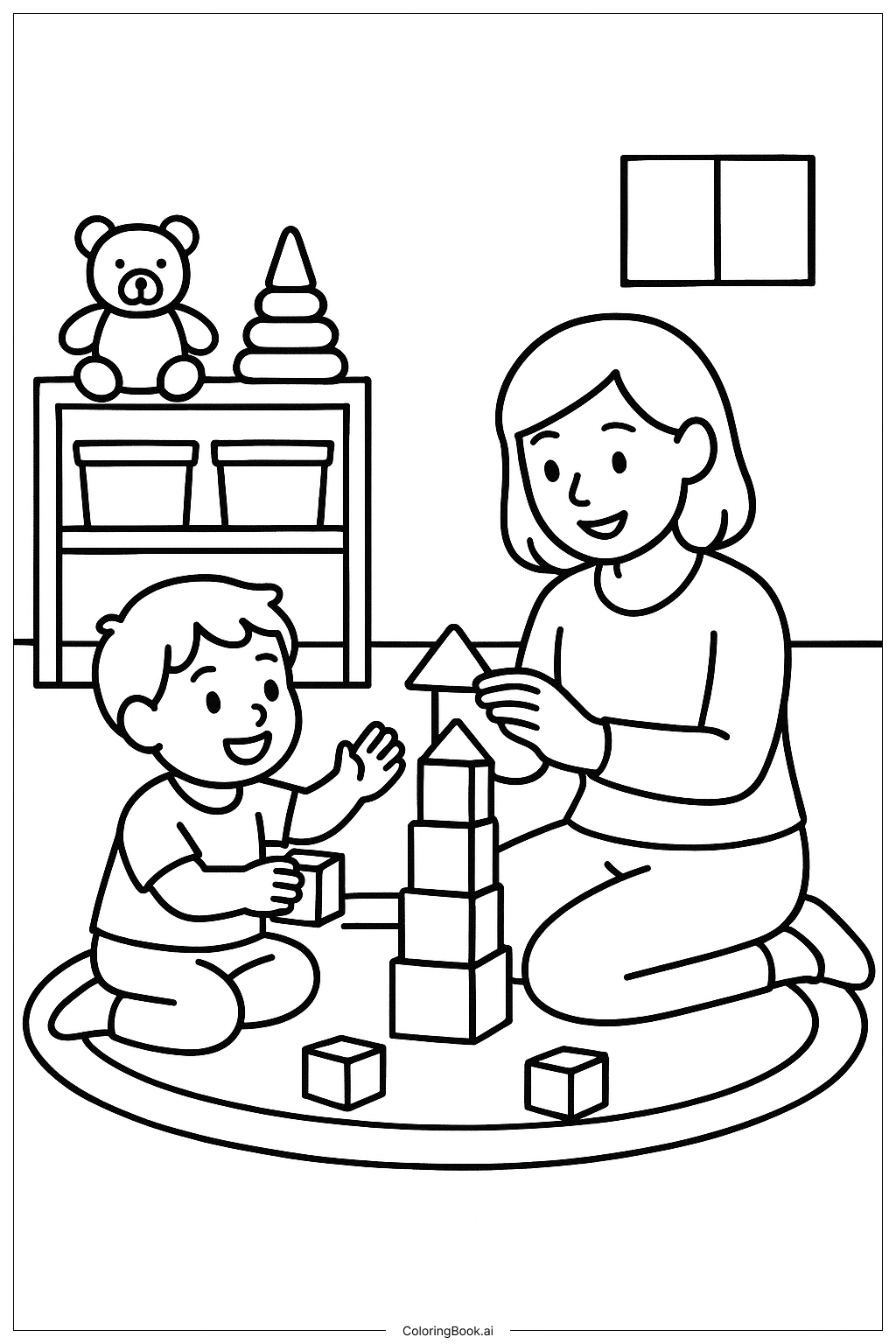  Página para colorear de Bloques de Construcción Mamá 