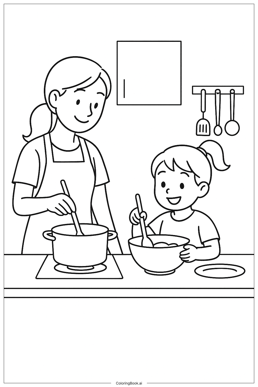 Trang tô màu Mẹ Nấu Ăn Cùng Con