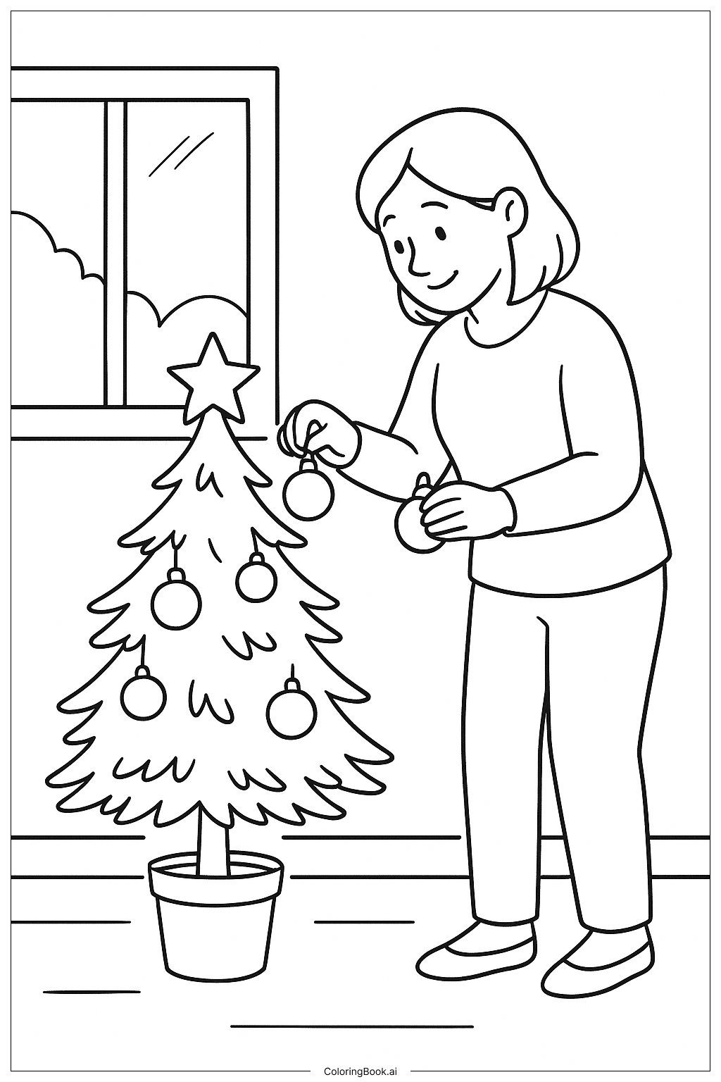 Mom Decorating Tree Coloring Page