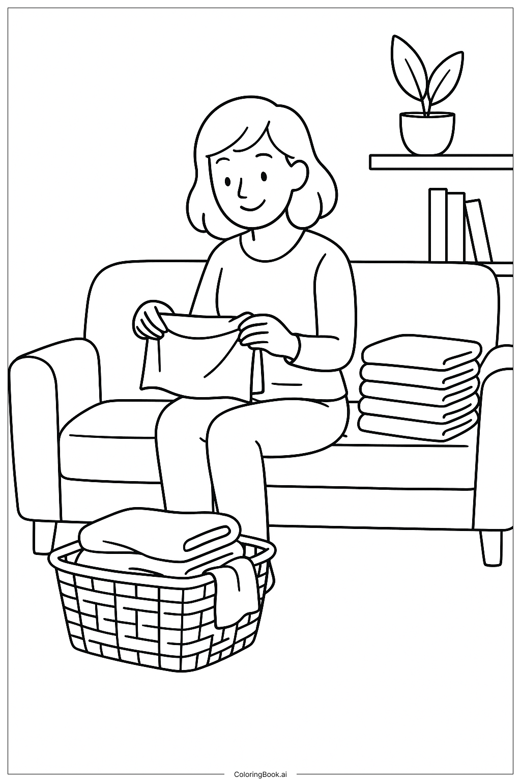  Página para colorear de Mamá doblando ropa 