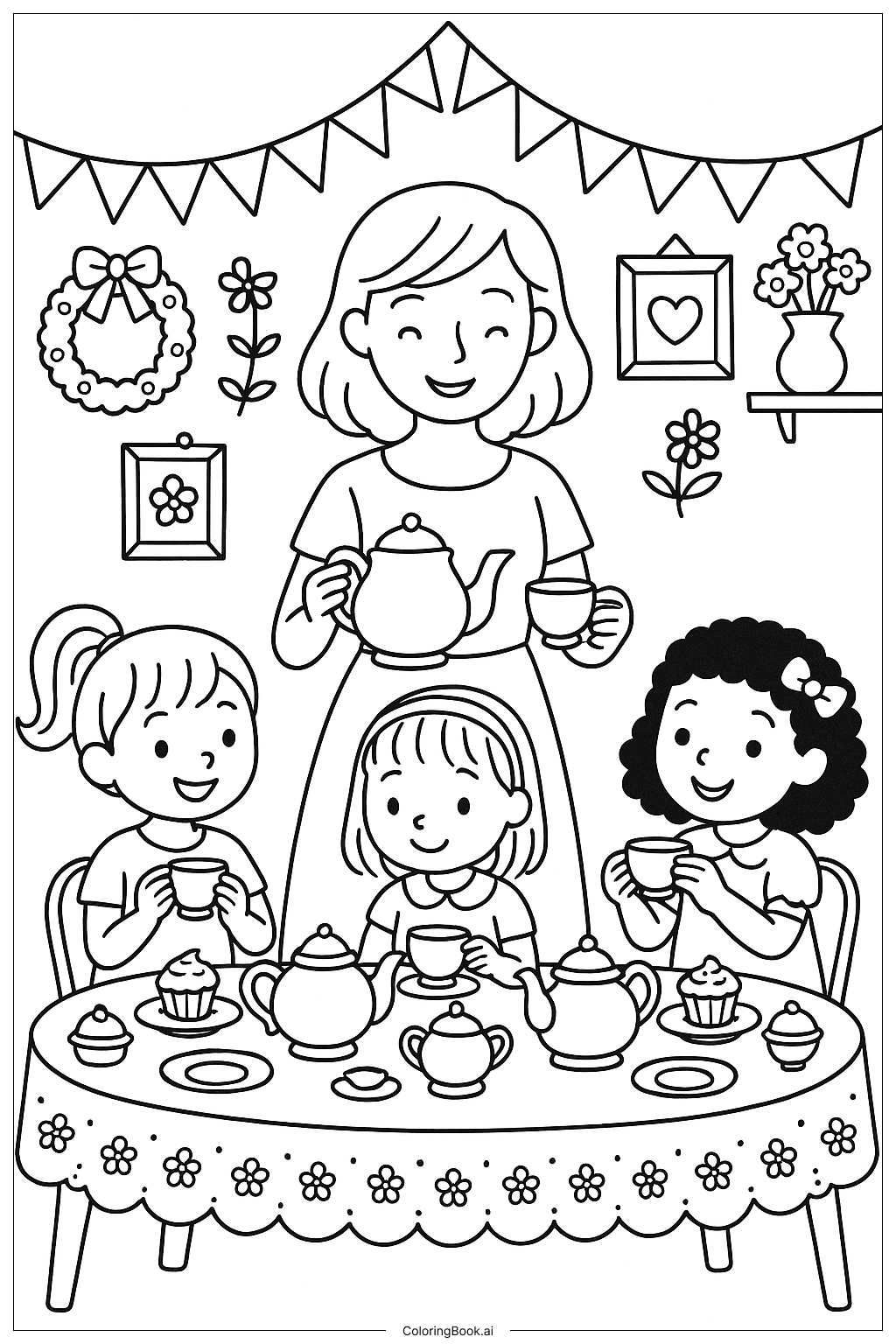  Page de coloriage Maman Organise Une Fête Du Thé 