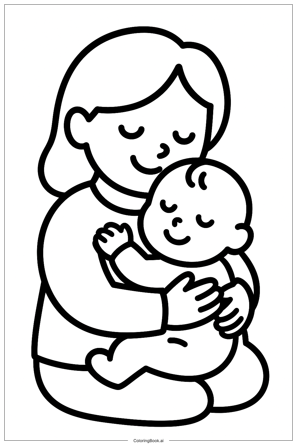  Página para colorear de Mamá abrazando a su bebé 