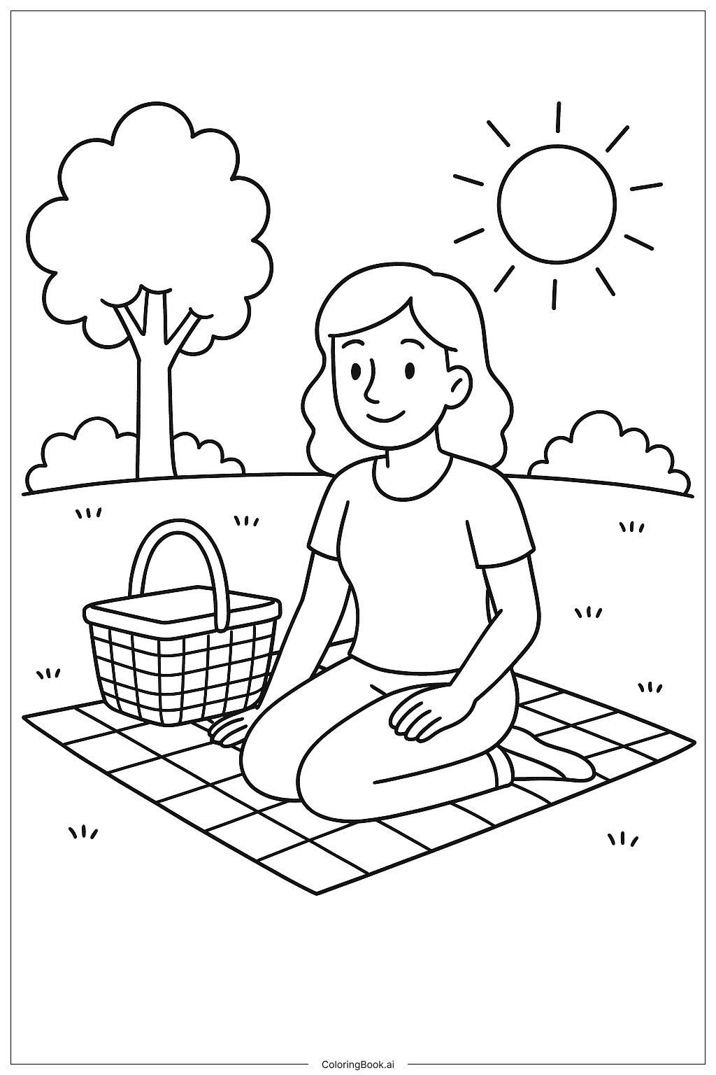 Mom On Picnic Blanket Coloring Page